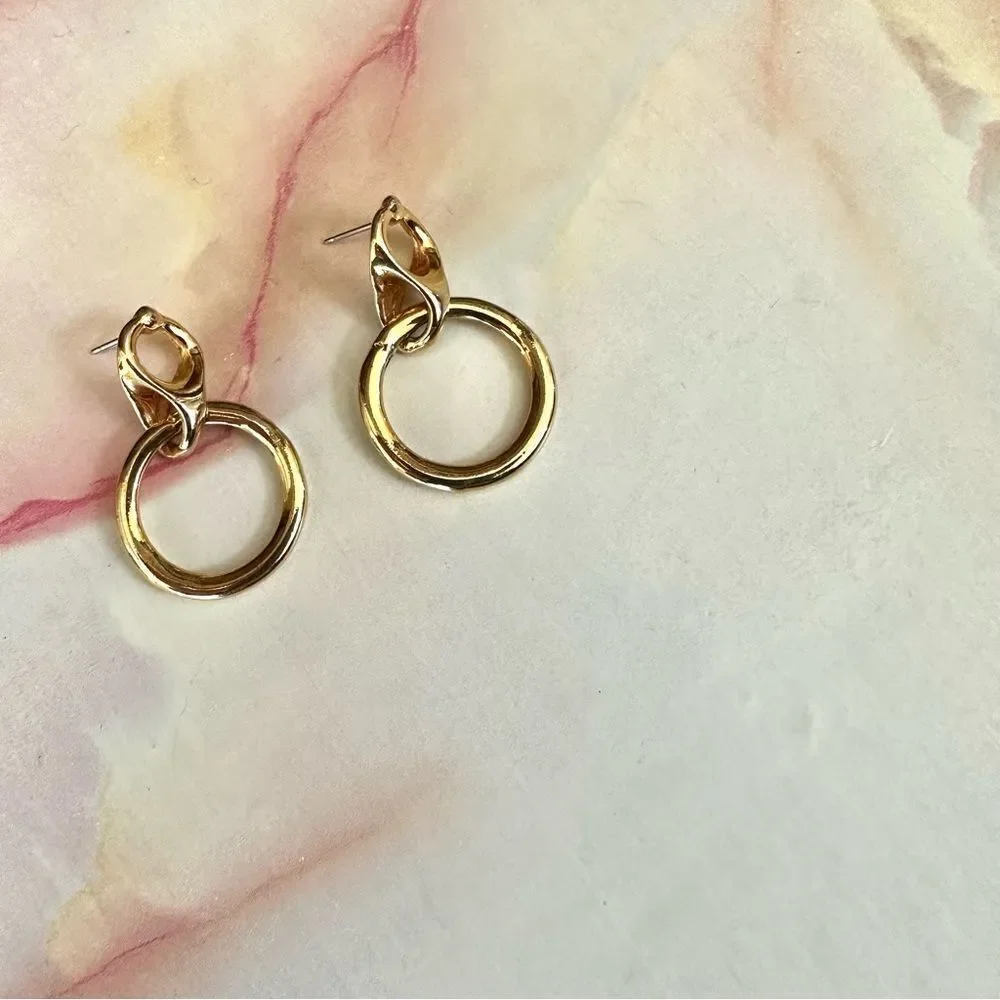 Gold tone double tier circle post earrings